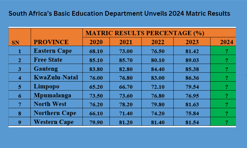 South Africa’s Basic Education Department Unveils 2024 Matric Results